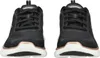A front view of a pair of black Skechers sneakers with white soles and rose gold accents. Voir les images du produit