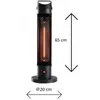 A black cylindrical infrared heater with a glowing heating element, shown on a white background with dimensions indicated. Podgląd zdjęcia produktu