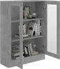 A gray wooden cabinet with glass doors and shelves, displaying books and decorative items. Náhľad obrázku produktu