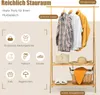 A bamboo clothing rack with various items displayed on it and around it, along with icons and text describing its features and storage capabilities. Anteprima dell’immagine prodotto