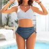 Damen hohe Taille Bikini Sets Drawstring Badeanzug Produktbild-Vorschau 5