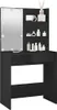 A black vanity table with a lighted mirror and shelves displaying various cosmetic items. Náhled obrázku produktu