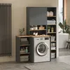 A modern laundry room setup with a washing machine, cabinets, and shelving. Náhľad obrázku produktu