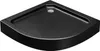 A black, quarter-round shower tray with a drain in the center. Produktbild-Vorschau