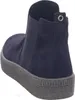 A close-up, rear view of a navy blue suede Chelsea boot with a thick, ribbed sole. Voir les images du produit