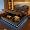 Leinen Polsterbett mit LED, USB + TYPE-C Anschlüssen, Produktbild-Vorschau 1