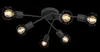 A black ceiling light fixture with six exposed bulbs, each enclosed in a geometric metal cage. Produktbild-Vorschau
