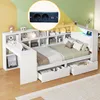 Lit plateforme en bois en forme de L avec bureau, étagère à Voir les images du produit 3