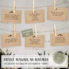 Several small cards with tasks for a wedding game are hanging on a string with clothespins. Produktbild-Vorschau
