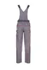 A pair of gray overalls with red trim and black straps, shown from the back against a white background. Produktbild-Vorschau