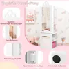 A collage of images showcasing the features of a children's jewelry cabinet, with a pink and white color scheme. Náhľad obrázku produktu