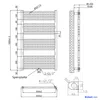 Technical drawing of a radiator with dimensions and connection details. Produktbild-Vorschau