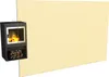 A fireplace insert with burning logs and a large glass panel in front of a light yellow background. Produktbild-Vorschau
