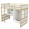 A loft bed with integrated storage, desk, and wardrobe, shown against a white background. Voir les images du produit