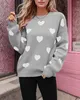 ASKSA Damen Pullover Rundhals Herz Grafik Strickpullover Produktbild-Vorschau 4