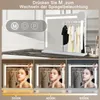 A collage showing a vanity mirror with lights, and three close-ups of a woman's face under different lighting conditions. Podgląd zdjęcia produktu