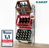 A metal rack holding three crates of beverages, with a quality seal on the left. Produktbild-Vorschau