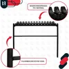 A product image showing a black metal bench with close-up details and feature callouts. Voir les images du produit