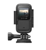 A black SJCAM C200 sport camera with a screen showing two people on a mountain top, mounted on a black bracket. Produktbild-Vorschau