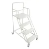 A white rolling stepladder with four steps and handrails against a white background. Náhled obrázku produktu