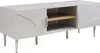 A modern, light beige TV stand with two doors and an open shelf in the center, set against a white background. Voir les images du produit