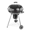 A black kettle-style charcoal grill with silver legs and wheels, shown on a white background. Produktbild-Vorschau