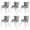 A set of six grey dining chairs arranged in two rows of three against a white background. Podgląd zdjęcia produktu