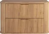 A front view of a wooden bathroom vanity with two drawers. Produktbild-Vorschau