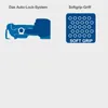 Two marketing graphics illustrating product features: an auto-lock system and a soft grip texture. Produktbild-Vorschau