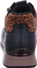 The back view of a black women's bootie with leopard print detailing on the heel. Náhľad obrázku produktu
