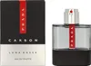 A product shot of Prada Luna Rossa Carbon Eau de Toilette for men, shown next to its packaging. Produktbild-Vorschau