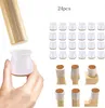 A collage of images showing clear silicone chair leg protectors being applied to wooden chair legs, with a group shot of the protectors and a close-up of one protector. Produktbild-Vorschau