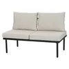 A two-seater outdoor bench with beige cushions and a black metal frame, shown against a white background. Anteprima dell’immagine prodotto