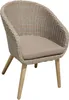 A single wicker chair with a beige cushion and wooden legs, isolated on a white background. Produktbild-Vorschau