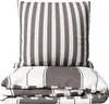 A folded duvet and a pillow with a brown and white stripe pattern. Produktbild-Vorschau