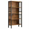 A tall, industrial-style bookshelf with wooden shelves and black metal framing. Anteprima dell’immagine prodotto