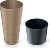 A tall, textured beige planter and a shorter, black inner pot are shown side-by-side against a white background. Anteprima dell’immagine prodotto