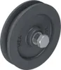 A dark gray pulley with a silver bolt and washer is shown against a light gray background. Produktbild-Vorschau