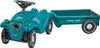 A teal ride-on toy car with a trailer, shown from a 3/4 front angle against a white background. Produktbild-Vorschau