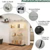A product information graphic overlaying a product image of a glass display cabinet. Produktbild-Vorschau