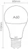 A line drawing of an A60 LED light bulb with dimensions indicated. Podgląd zdjęcia produktu