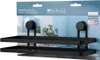 A product package for a black metal shower rack with suction cups, displayed against a backdrop simulating a bathroom. Podgląd zdjęcia produktu