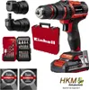 A collection of power tools and accessories, including a drill, bit set, and carrying case, arranged on a white background. Produktbild-Vorschau