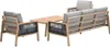 A three-piece outdoor furniture set consisting of a sofa, an armchair, and a coffee table, arranged on a white background. Produktbild-Vorschau