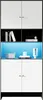 A tall, modern cabinet with multiple shelves and doors, illuminated by blue LED lights. Produktbild-Vorschau