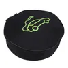 A black circular bag with a green outline of an electric car and charging cable. Podgląd zdjęcia produktu