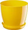 A yellow plastic plant pot with a saucer. Podgląd zdjęcia produktu