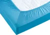 A close-up view of a turquoise fitted sheet on a mattress. Produktbild-Vorschau