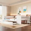 A bedroom scene with a white daybed, desk, and chair, decorated with children's artwork. Produktbild-Vorschau
