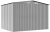 A grey metal garden shed shown from a front-side angle against a white background. Náhled obrázku produktu
